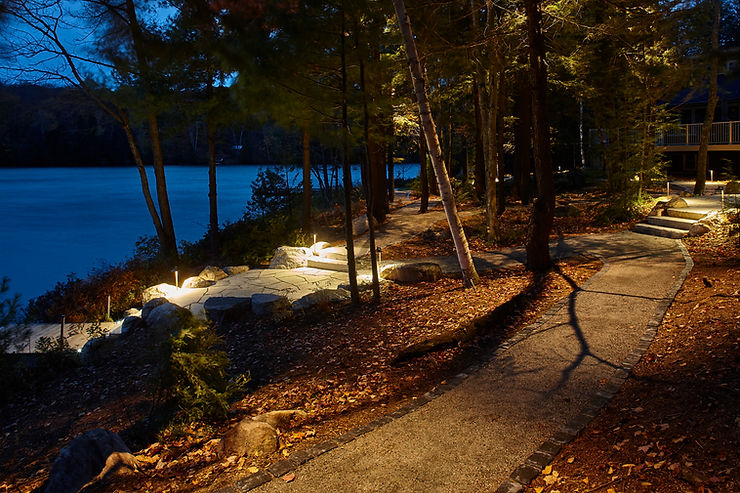 cottage pathway landscape lighting at night