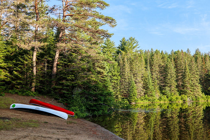 Two canoes on a hill in Muskoka, Ontario 